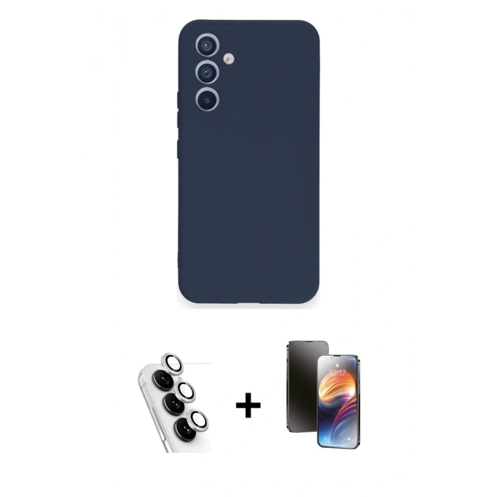 MARSİLYAN™- Galaxy A34 5G Kılıf Ahenk Serisi - Siyah 3D Antistatik Mat Seramik Nano Ekran Koruyucu + Valdez Metal Kamera Lens - GS