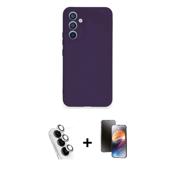 MARSİLYAN™- Galaxy A34 5G Kılıf Ahenk Serisi - Siyah 3D Antistatik Mat Seramik Nano Ekran Koruyucu + Valdez Metal Kamera Lens - GS