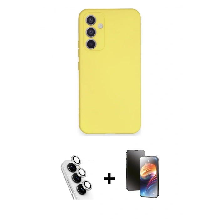 MARSİLYAN™- Galaxy A34 5G Kılıf Ahenk Serisi - Siyah 3D Antistatik Mat Seramik Nano Ekran Koruyucu + Valdez Metal Kamera Lens - GS