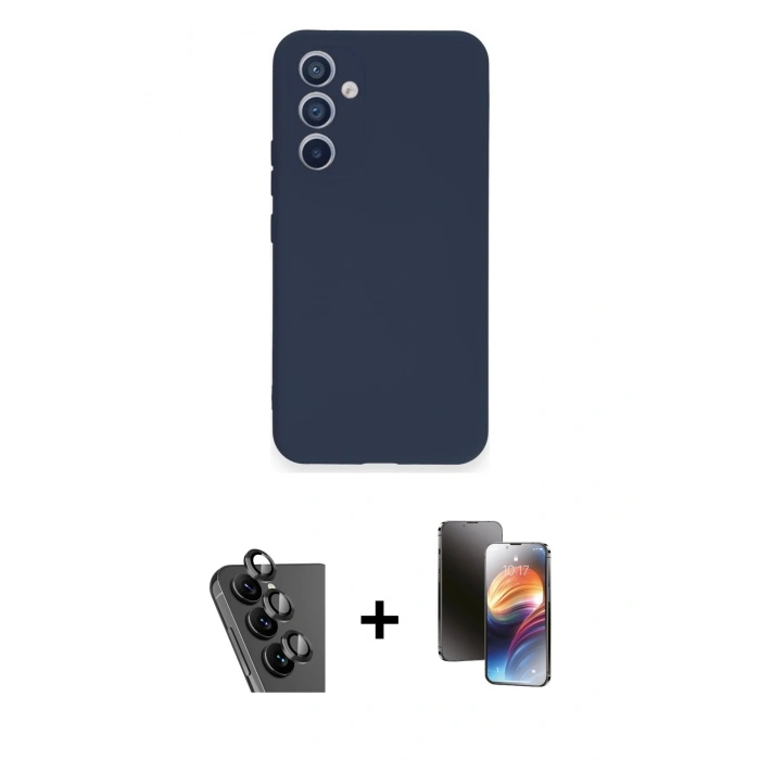 MARSİLYAN™- Galaxy A34 5G Kılıf Ahenk Serisi - Siyah 3D Antistatik Mat Seramik Nano Ekran Koruyucu + Valdez Metal Kamera Lens - SH