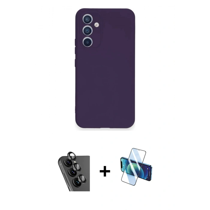 MARSİLYAN™- Galaxy A34 5G Kılıf Ahenk Serisi - Siyah 3D Antistatik Seramik Nano Ekran Koruyucu + Valdez Metal Kamera Lens - SH