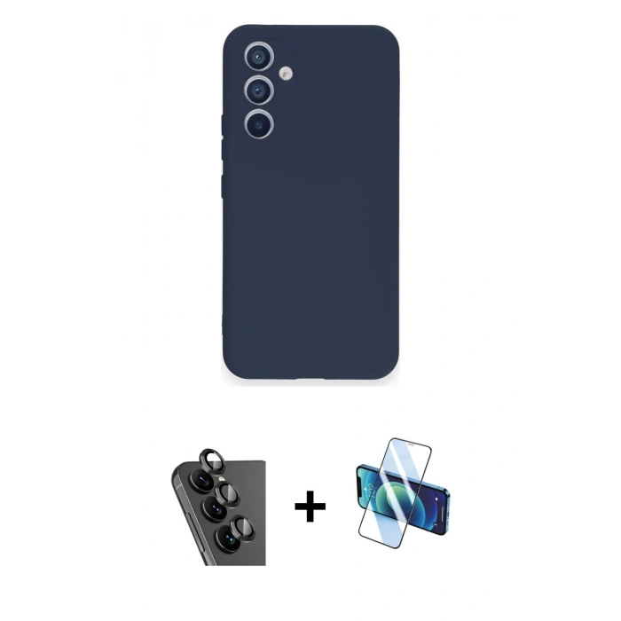 MARSİLYAN™- Galaxy A34 5G Kılıf Ahenk Serisi - Siyah 3D Antistatik Seramik Nano Ekran Koruyucu + Valdez Metal Kamera Lens - SH
