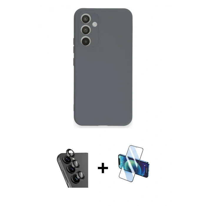 MARSİLYAN™- Galaxy A34 5G Kılıf Ahenk Serisi - Siyah 3D Antistatik Seramik Nano Ekran Koruyucu + Valdez Metal Kamera Lens - SH