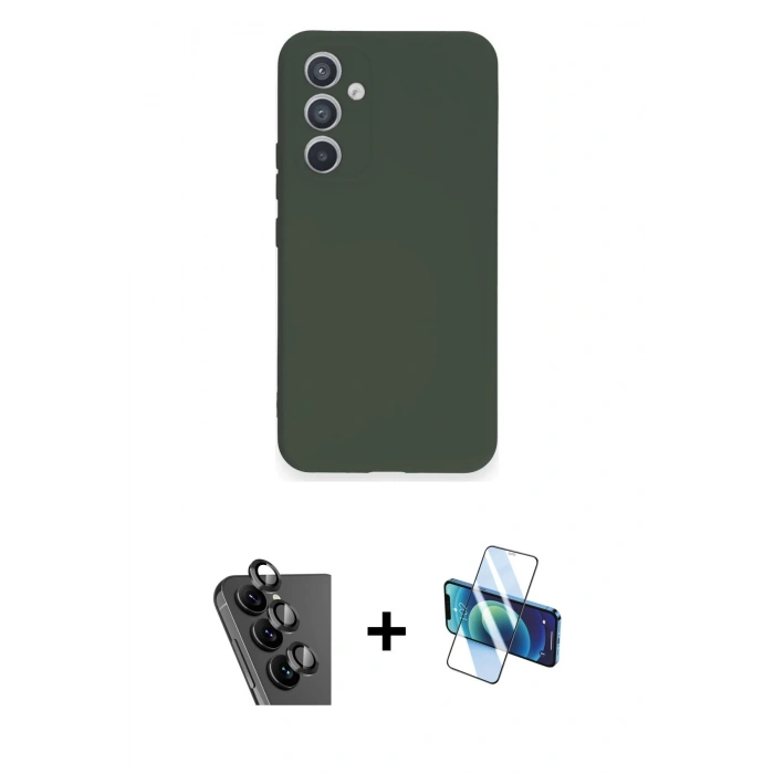 MARSİLYAN™- Galaxy A34 5G Kılıf Ahenk Serisi - Siyah 3D Antistatik Seramik Nano Ekran Koruyucu + Valdez Metal Kamera Lens - SH