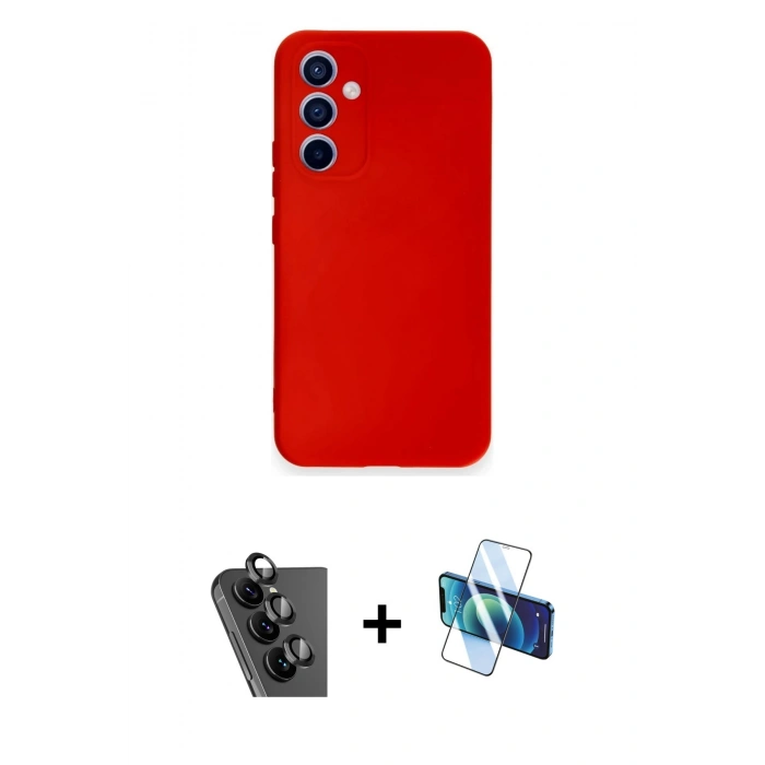 MARSİLYAN™- Galaxy A34 5G Kılıf Ahenk Serisi - Siyah 3D Antistatik Seramik Nano Ekran Koruyucu + Valdez Metal Kamera Lens - SH
