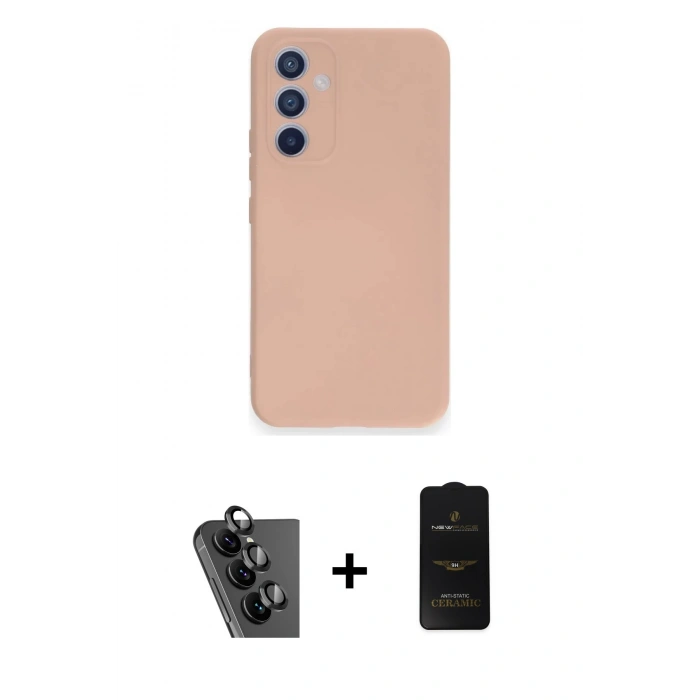 MARSİLYAN™- Galaxy A34 5G Kılıf Ahenk Serisi - Siyah 6D Antistatik Mat Seramik Hayalet Nano Ekran Koruyucu + Valdez Metal Kamera Lens - SH