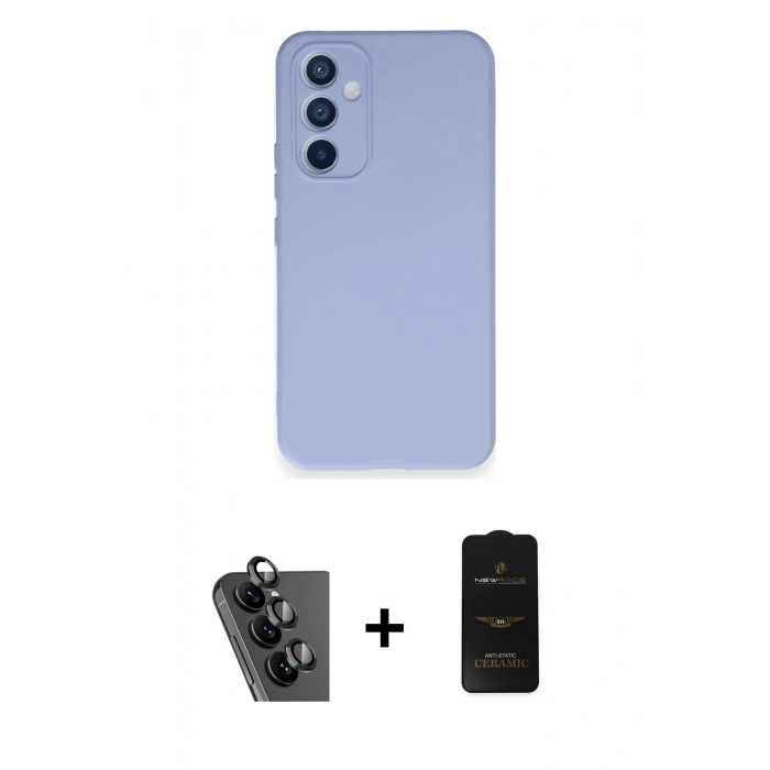 MARSİLYAN™- Galaxy A34 5G Kılıf Ahenk Serisi - Siyah 6D Antistatik Mat Seramik Hayalet Nano Ekran Koruyucu + Valdez Metal Kamera Lens - SH