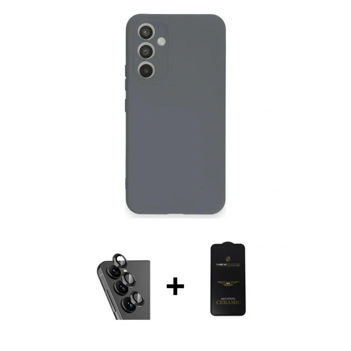 MARSİLYAN™- Galaxy A34 5G Kılıf Ahenk Serisi - Siyah 6D Antistatik Mat Seramik Hayalet Nano Ekran Koruyucu + Valdez Metal Kamera Lens - SH