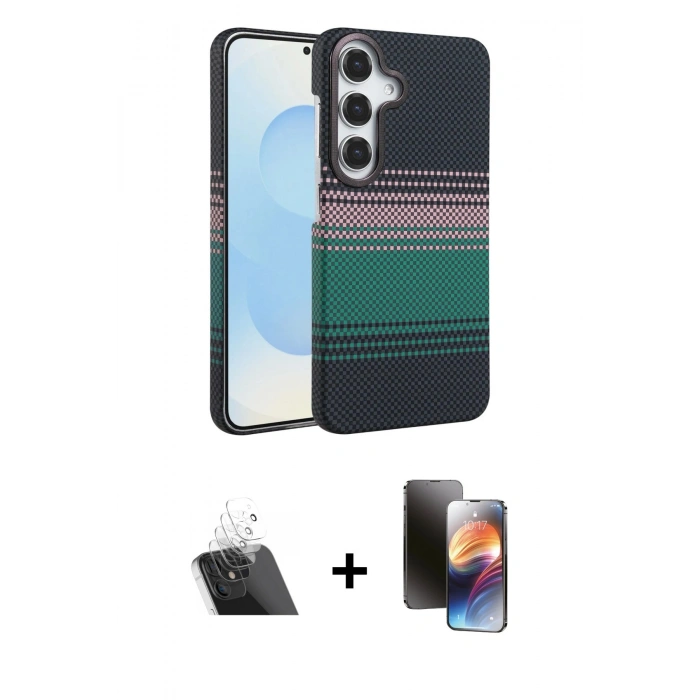 MARSİLYAN™- Galaxy A34 5G Kılıf Doruk Serisi - Siyah 3D Antistatik Mat Seramik Nano Ekran Koruyucu + Kamera Lens Koruma Cam - SF