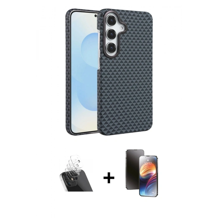 MARSİLYAN™- Galaxy A34 5G Kılıf Doruk Serisi - Siyah 3D Antistatik Mat Seramik Nano Ekran Koruyucu + Kamera Lens Koruma Cam - SF