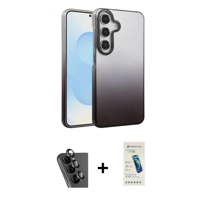 MARSİLYAN™- Galaxy A34 5G Kılıf Kıvılcım Minimal Özel Seri - Şeffaf Pasifik Cam Ekran Koruyucu + Valdez Metal Kamera Lens - SH