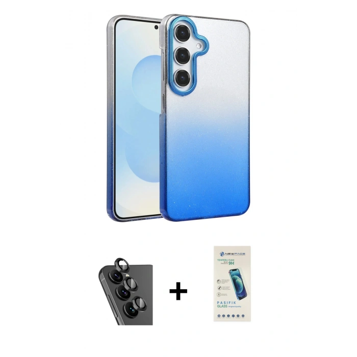 MARSİLYAN™- Galaxy A34 5G Kılıf Kıvılcım Minimal Özel Seri - Şeffaf Pasifik Cam Ekran Koruyucu + Valdez Metal Kamera Lens - SH