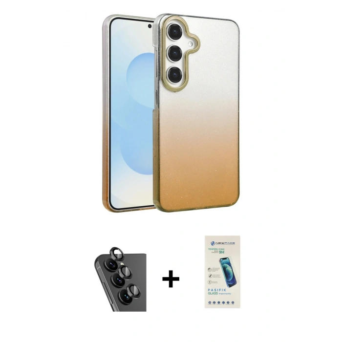 MARSİLYAN™- Galaxy A34 5G Kılıf Kıvılcım Minimal Özel Seri - Şeffaf Pasifik Cam Ekran Koruyucu + Valdez Metal Kamera Lens - SH