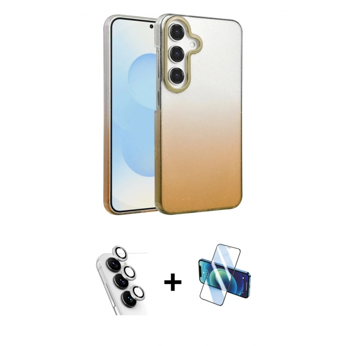 MARSİLYAN™- Galaxy A34 5G Kılıf Kıvılcım Minimal Özel Seri - Siyah 3D Antistatik Cam Ekran Koruyucu + Valdez Metal Kamera Lens - GS