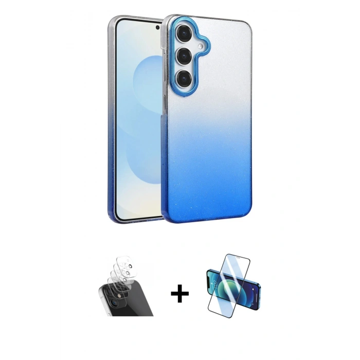 MARSİLYAN™- Galaxy A34 5G Kılıf Kıvılcım Minimal Özel Seri - Siyah 3D Antistatik Cam Ekran Koruyucu + Kamera Lens Koruma Cam - SF