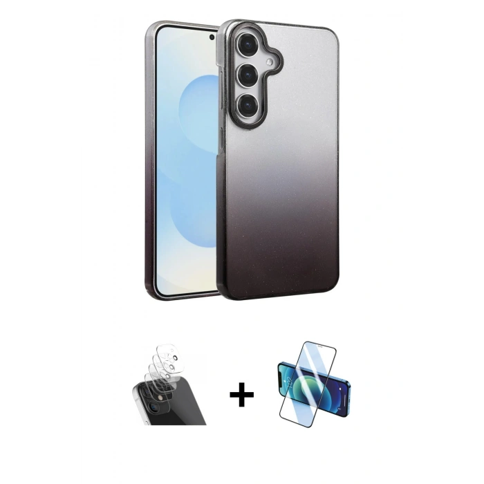 MARSİLYAN™- Galaxy A34 5G Kılıf Kıvılcım Minimal Özel Seri - Siyah 3D Antistatik Cam Ekran Koruyucu + Kamera Lens Koruma Cam - SF