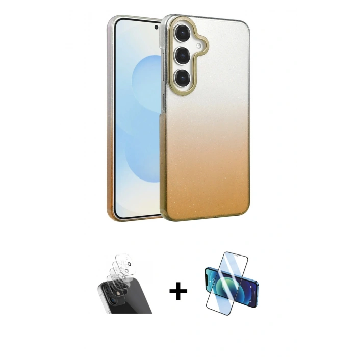 MARSİLYAN™- Galaxy A34 5G Kılıf Kıvılcım Minimal Özel Seri - Siyah 3D Antistatik Cam Ekran Koruyucu + Kamera Lens Koruma Cam - SF