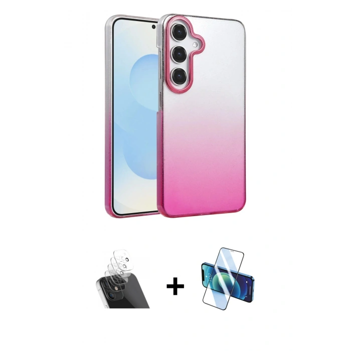 MARSİLYAN™- Galaxy A34 5G Kılıf Kıvılcım Minimal Özel Seri - Siyah 3D Antistatik Cam Ekran Koruyucu + Kamera Lens Koruma Cam - SF