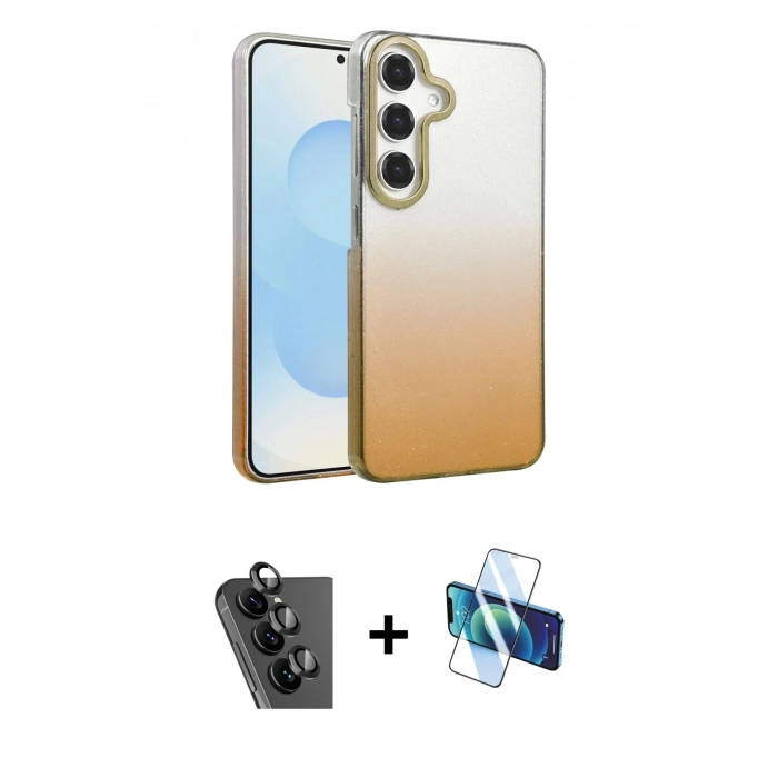 MARSİLYAN™- Galaxy A34 5G Kılıf Kıvılcım Minimal Özel Seri - Siyah 3D Antistatik Cam Ekran Koruyucu + Valdez Metal Kamera Lens - SH