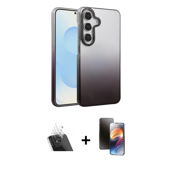 MARSİLYAN™- Galaxy A34 5G Kılıf Kıvılcım Minimal Özel Seri - Siyah 3D Antistatik Mat Seramik Nano Ekran Koruyucu + Kamera Lens Koruma Cam - SF