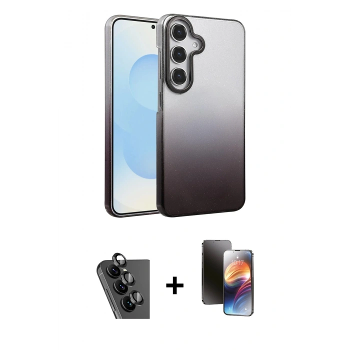 MARSİLYAN™- Galaxy A34 5G Kılıf Kıvılcım Minimal Özel Seri - Siyah 3D Antistatik Mat Seramik Nano Ekran Koruyucu + Siyah Valdez Metal Kamera Lens