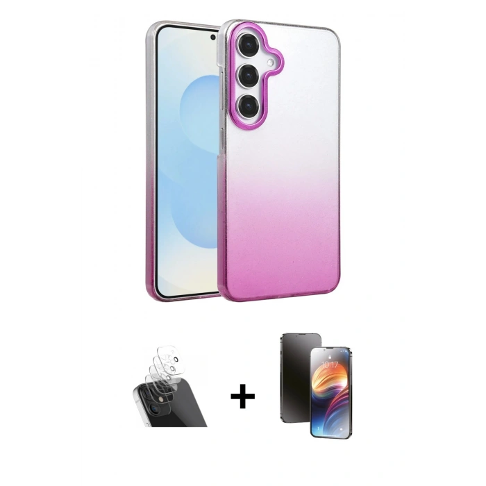 MARSİLYAN™- Galaxy A34 5G Kılıf Kıvılcım Minimal Özel Seri - Siyah 3D Antistatik Mat Seramik Nano Ekran Koruyucu + Kamera Lens Koruma Cam - SF