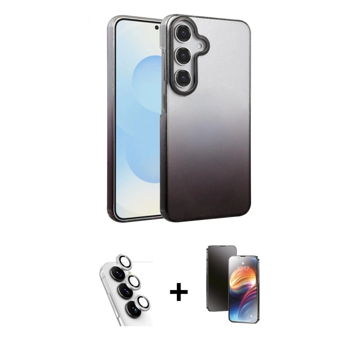 MARSİLYAN™- Galaxy A34 5G Kılıf Kıvılcım Minimal Özel Seri - Siyah 3D Antistatik Mat Seramik Nano Ekran Koruyucu + Valdez Metal Kamera Lens - GS
