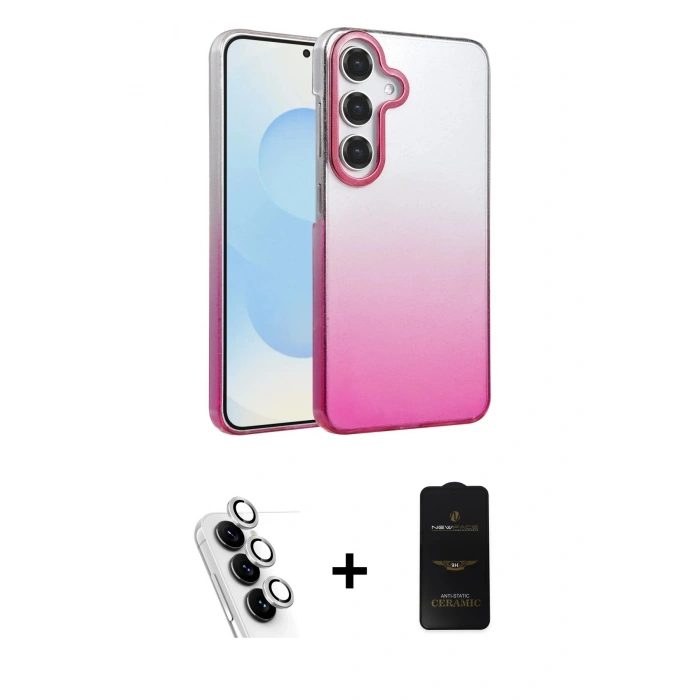 MARSİLYAN™- Galaxy A34 5G Kılıf Kıvılcım Minimal Özel Seri - Siyah 6D Antistatik Mat Seramik Hayalet Nano Ekran Koruyucu + Gümüş Valdez Metal Kamera Lens