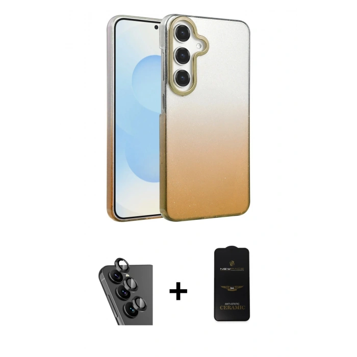 MARSİLYAN™- Galaxy A34 5G Kılıf Kıvılcım Minimal Özel Seri - Siyah 6D Antistatik Mat Seramik Hayalet Nano Ekran Koruyucu + Valdez Metal Kamera Lens - SH