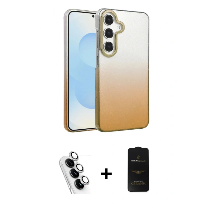 MARSİLYAN™- Galaxy A34 5G Kılıf Kıvılcım Minimal Özel Seri - Siyah 6D Antistatik Mat Seramik Hayalet Nano Ekran Koruyucu + Gümüş Valdez Metal Kamera Lens
