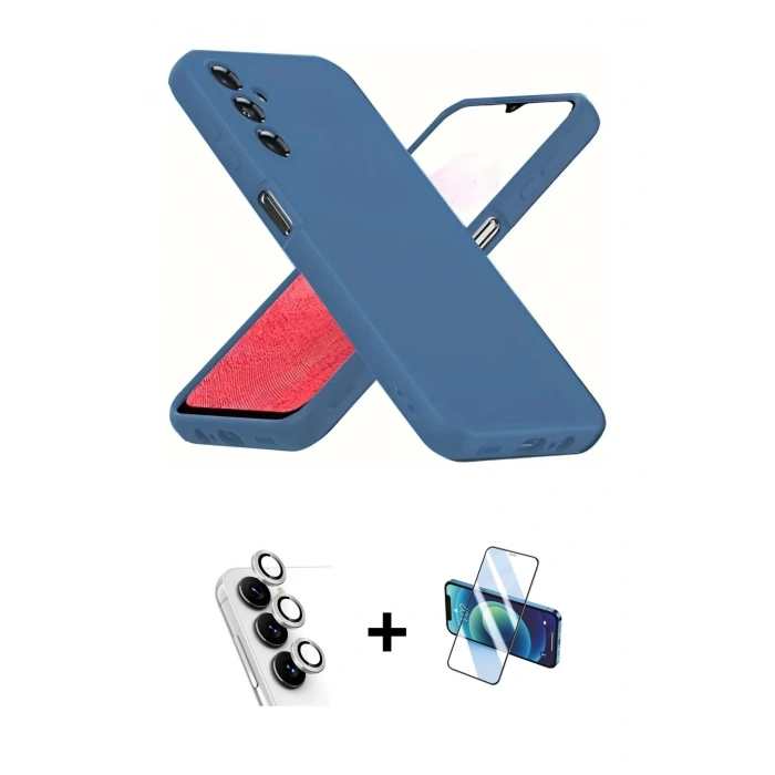 MARSİLYAN™- Galaxy A34 5G Kılıf Kozmos Yansıma Özel Seri - Siyah 3D Antistatik Cam Ekran Koruyucu + Valdez Metal Kamera Lens - GS