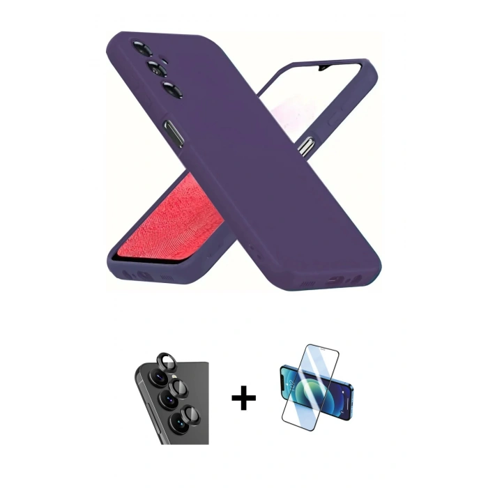 MARSİLYAN™- Galaxy A34 5G Kılıf Kozmos Yansıma Özel Seri - Siyah 3D Antistatik Cam Ekran Koruyucu + Valdez Metal Kamera Lens - SH