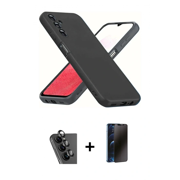 MARSİLYAN™- Galaxy A34 5G Kılıf Kozmos Yansıma Özel Seri - Siyah 3D Antistatik Hayalet Cam Ekran Koruyucu + Valdez Metal Kamera Lens - SH