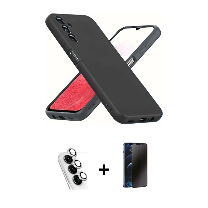 MARSİLYAN™- Galaxy A34 5G Kılıf Kozmos Yansıma Özel Seri - Siyah 3D Antistatik Hayalet Cam Ekran Koruyucu + Valdez Metal Kamera Lens - GS