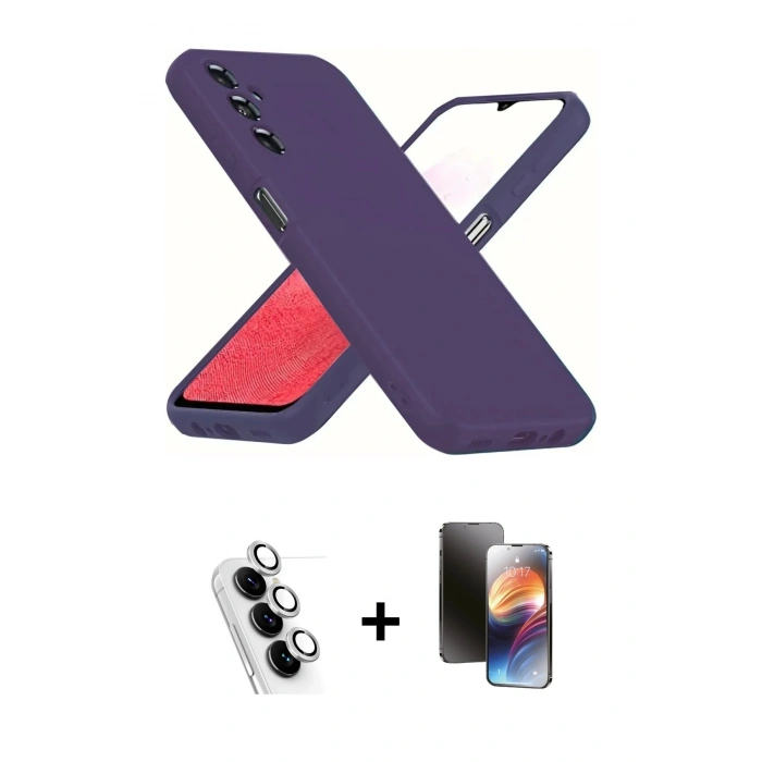 MARSİLYAN™- Galaxy A34 5G Kılıf Kozmos Yansıma Özel Seri - Siyah 3D Antistatik Mat Seramik Nano Ekran Koruyucu + Gümüş Valdez Metal Kamera Lens