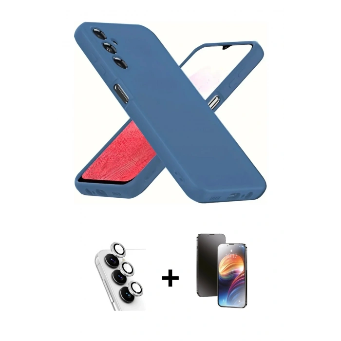 MARSİLYAN™- Galaxy A34 5G Kılıf Kozmos Yansıma Özel Seri - Siyah 3D Antistatik Mat Seramik Nano Ekran Koruyucu + Gümüş Valdez Metal Kamera Lens