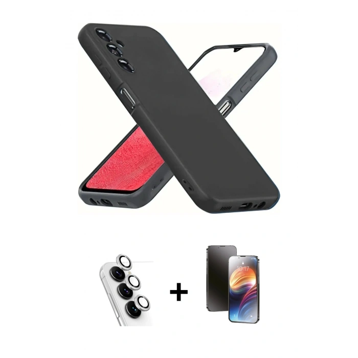 MARSİLYAN™- Galaxy A34 5G Kılıf Kozmos Yansıma Özel Seri - Siyah 3D Antistatik Mat Seramik Nano Ekran Koruyucu + Gümüş Valdez Metal Kamera Lens