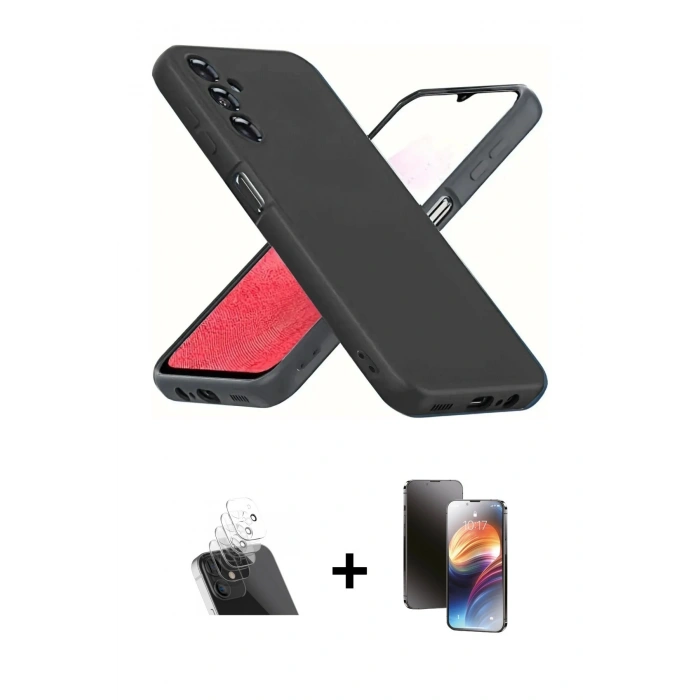 MARSİLYAN™- Galaxy A34 5G Kılıf Kozmos Yansıma Özel Seri - Siyah 3D Antistatik Mat Seramik Nano Ekran Koruyucu + Kamera Lens Koruma Cam - SF