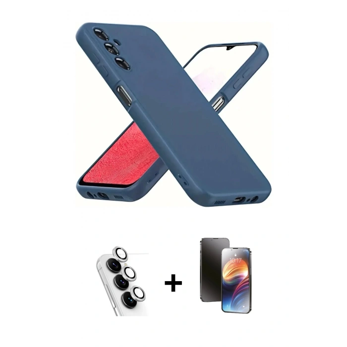 MARSİLYAN™- Galaxy A34 5G Kılıf Kozmos Yansıma Özel Seri - Siyah 3D Antistatik Mat Seramik Nano Ekran Koruyucu + Gümüş Valdez Metal Kamera Lens