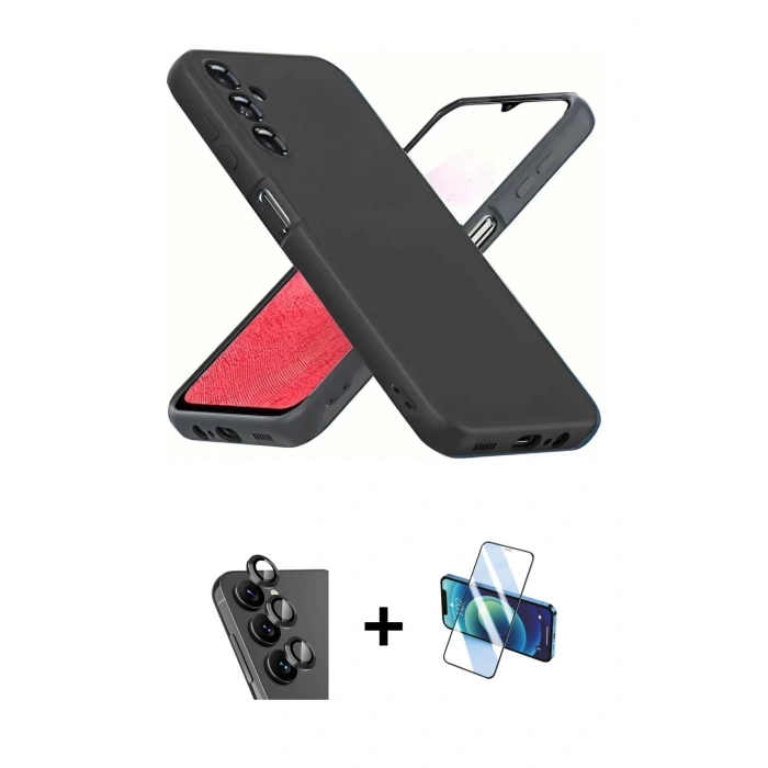 MARSİLYAN™- Galaxy A34 5G Kılıf Kozmos Yansıma Özel Seri - Siyah 3D Antistatik Seramik Nano Ekran Koruyucu + Valdez Metal Kamera Lens - SH