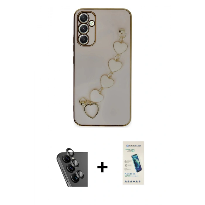 MARSİLYAN™- Galaxy A34 5G Kılıf Nova Işık Prime - Şeffaf Pasifik Cam Ekran Koruyucu + Valdez Metal Kamera Lens - SH