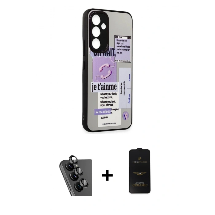 MARSİLYAN™- Galaxy A34 5G Kılıf Odak Klasik Serisi - Siyah 6D Antistatik Mat Seramik Hayalet Nano Ekran Koruyucu + Valdez Metal Kamera Lens - SH