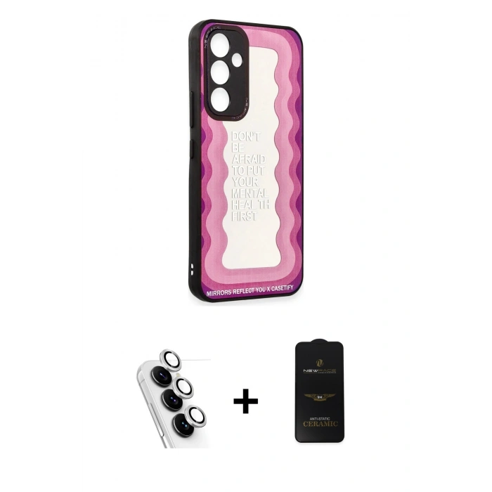 MARSİLYAN™- Galaxy A34 5G Kılıf Odak Klasik Serisi - Siyah 6D Antistatik Mat Seramik Hayalet Nano Ekran Koruyucu + Valdez Metal Kamera Lens - GS