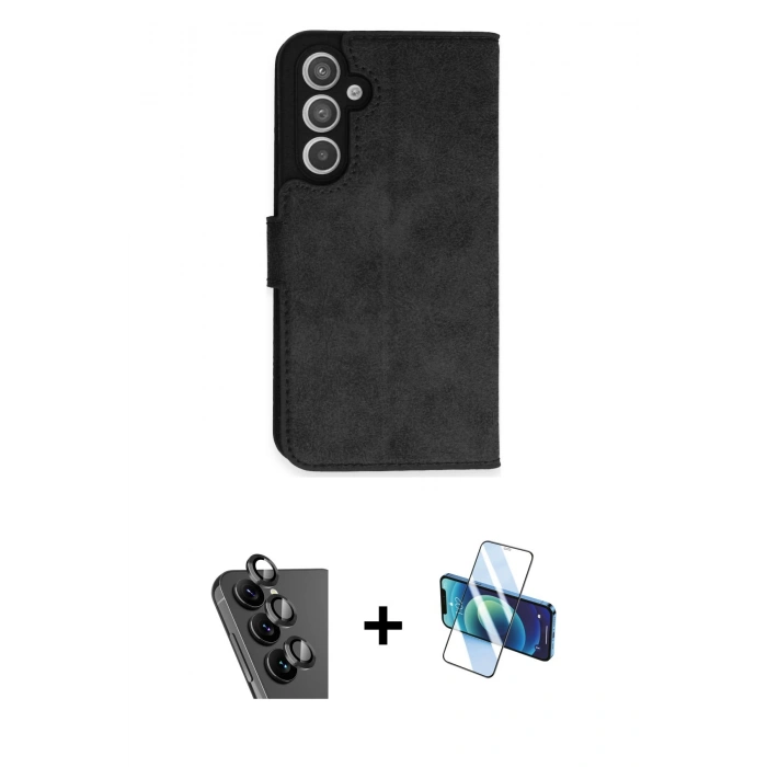 MARSİLYAN™- Galaxy A34 5G Kılıf Siluet Işık Serisi - Siyah 3D Antistatik Seramik Nano Ekran Koruyucu + Valdez Metal Kamera Lens - SH
