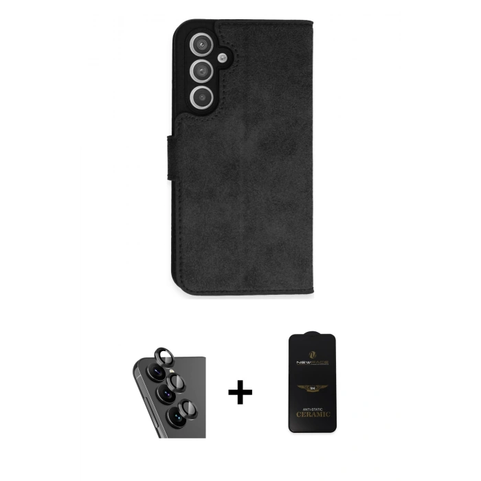 MARSİLYAN™- Galaxy A34 5G Kılıf Siluet Işık Serisi - Siyah 6D Antistatik Mat Seramik Hayalet Nano Ekran Koruyucu + Valdez Metal Kamera Lens - SH