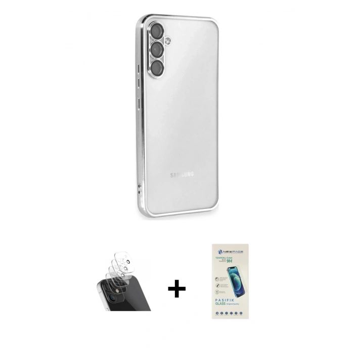 MARSİLYAN™- Galaxy A34 5G Kılıf Vadi Minimal - Şeffaf Pasifik Cam Ekran Koruyucu + Kamera Lens Koruma Cam - SF