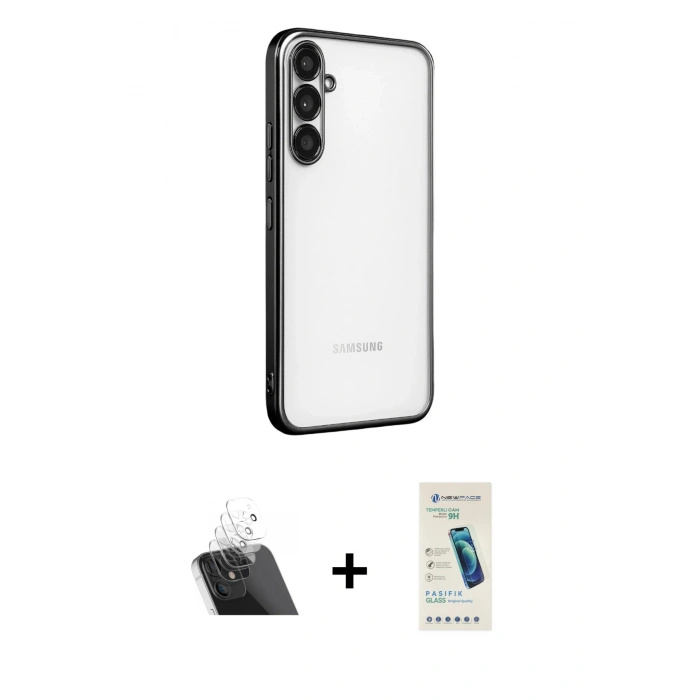 MARSİLYAN™- Galaxy A34 5G Kılıf Vadi Minimal - Şeffaf Pasifik Cam Ekran Koruyucu + Kamera Lens Koruma Cam - SF