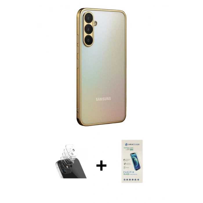 MARSİLYAN™- Galaxy A34 5G Kılıf Vadi Minimal - Şeffaf Pasifik Cam Ekran Koruyucu + Kamera Lens Koruma Cam - SF