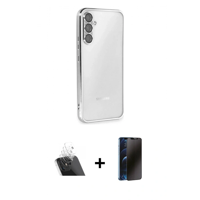 MARSİLYAN™- Galaxy A34 5G Kılıf Vadi Minimal - Siyah 3D Antistatik Hayalet Cam Ekran Koruyucu + Kamera Lens Koruma Cam - SF