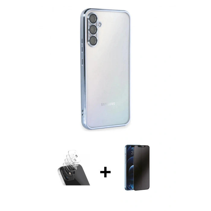 MARSİLYAN™- Galaxy A34 5G Kılıf Vadi Minimal - Siyah 3D Antistatik Hayalet Cam Ekran Koruyucu + Kamera Lens Koruma Cam - SF